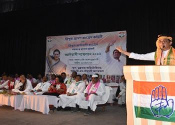 Congress central observer Ajoy Kumar addresses in a convention of Adivasi Congress on 11.04.22