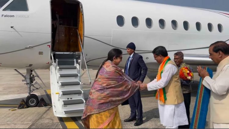 Honorable Minister of Union Ministry of Women and Child Development and Ministry of Minority Development Smriti Smriti Irani arrived at MBB Airport
