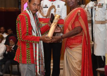 Padma Shri awardee NC Debbarma and Bikram Bahadur Jamatia