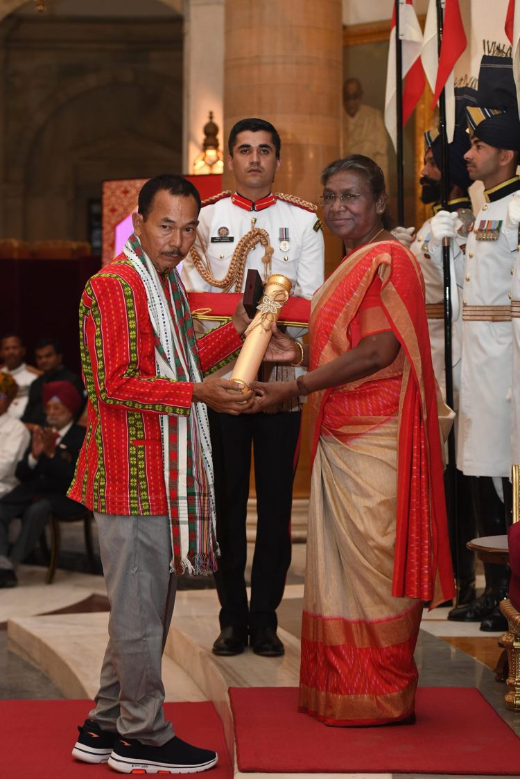 Padma Shri awardee NC Debbarma and Bikram Bahadur Jamatia