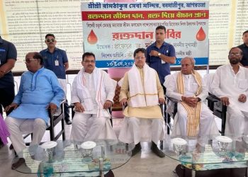 A blood donation camp was organized on Saturday at Ramthakur Seva Mandir
