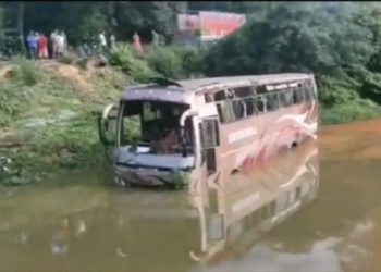 Sherwali bus from Guwahati to Agartala was hit by an accident in Karamchara area on Monday