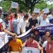 TSF staged a protest at the foot of Gandhimurti at Circuit House in Agartala on Friday