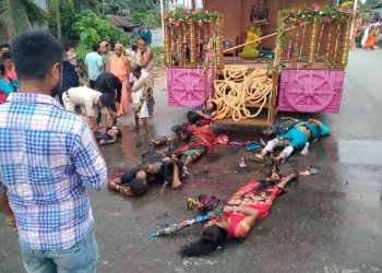 Many injured and dead were electrocuted by ISKCON chariots returning to Kumarghat.