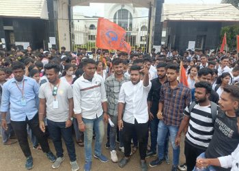 Akhil Bharatiya Vidyarthi Parishad stages protest in front of Tripura University
