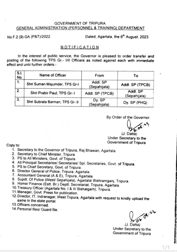 Reshuffle of three officers of the state police