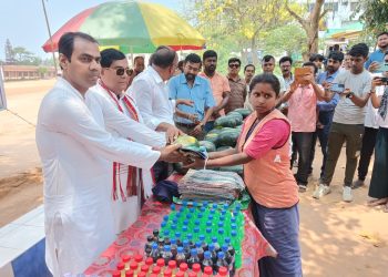 Agartala Municipal Corporation distributes cold drinking water, towels, caps, and watermelons to sanitation workers