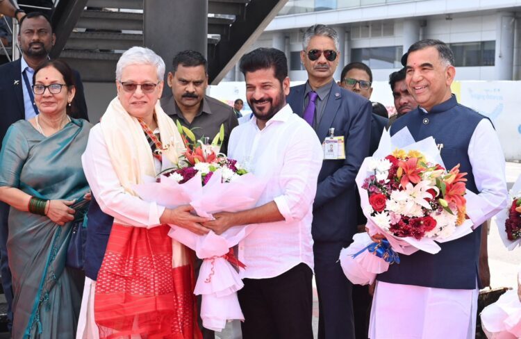 Telangana Chief Minister Sri A. Revanth Reddy receives Hon’ble Designate-Govenor Jishnu Dev Varma at Airport