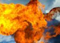 Gas pipeline catches fire on roadside