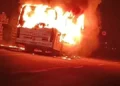 A picnic bus caught fire while returning from a picnic.