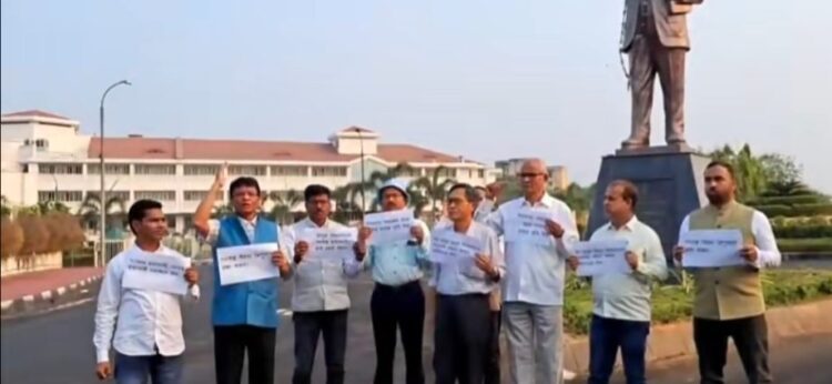CPI(M) stages demonstration in front of Dr. B. R. Ambedkar’s statue in the Tripura Assembly premises