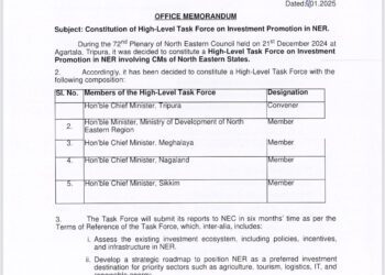 MDoNER appointed CM Dr Saha as Convener of high level task force for investment promotion in NE