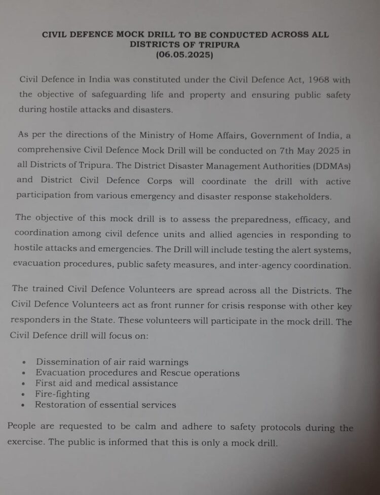 Agartala Included in Nationwide Security Preparedness Drill