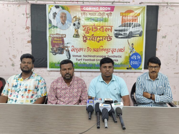10-Majlishpur Yuva Morcha held a press meet at Agartala Press Club on the Shyamal Chowdhury Memorial Football Tournament starting July 15.”