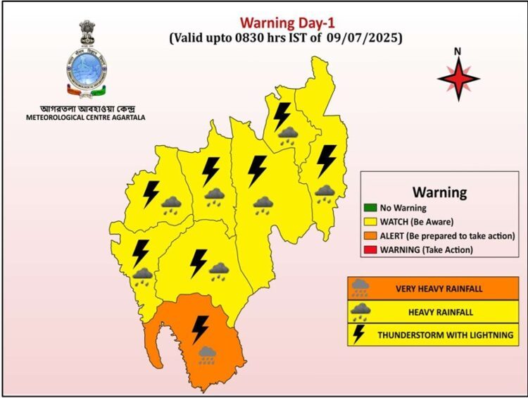 IMD Issues Heavy Rain Alert in Tripura; Flood Risk in Several Districts