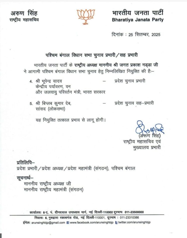 Biplab Kumar Deb Appointed as BJP’s Election In-Charge for West Bengal