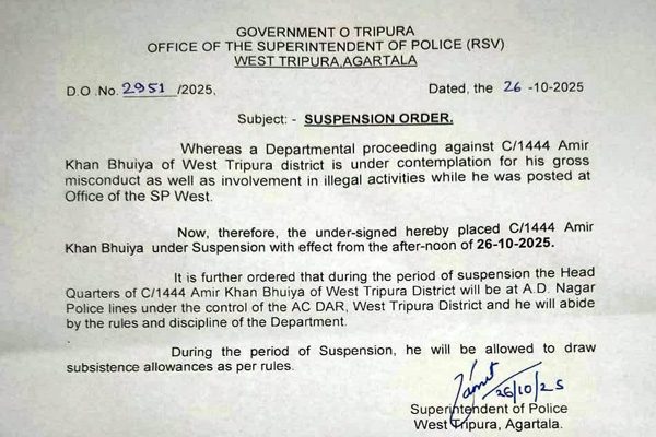 West Tripura Constable Suspended Over Bribery Allegations