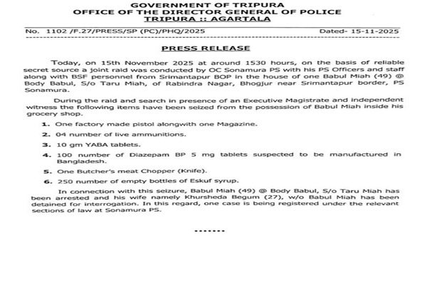 Police–BSF Border Operation Nets Major Haul; One Arrested