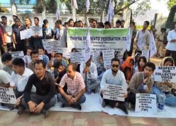 TSF sit-in protest backs Roman script for Kokborok