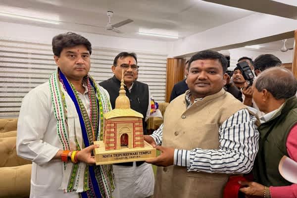 Scindia inspects PRASAD project at Tripura Sundari Temple