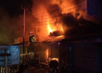 Shops Burn in Late-Night Fire at Teliamura Market