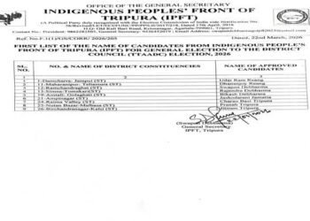 Indigenous Peoples Front of Tripura out with first candidate list for ADC polls