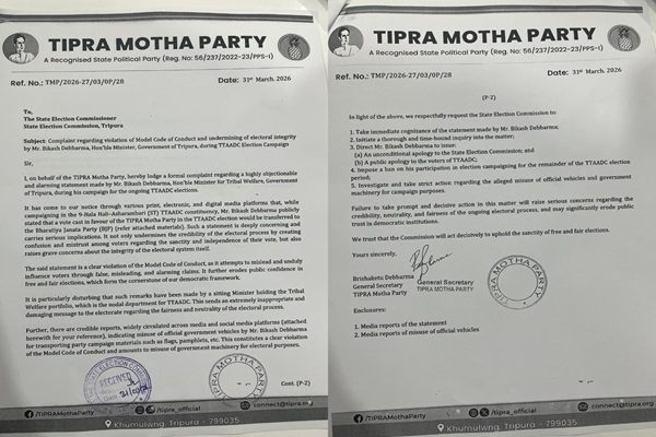 Tipra Motha Alleges MCC Violation by Minister