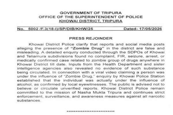 Khowai cops call viral ‘Zombie Drug’ claims false
