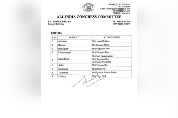 Congress reshuffles district leadership in Tripura