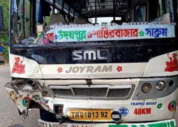 Tragic Crash on NH: 40-Year-Old Biker Killed in Bus Collision Near Santirbazar